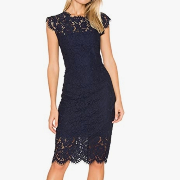 Merokeety Dresses & Skirts - NWT Merokeety Dress Lace Overlay Navy Blue Knee Length Large